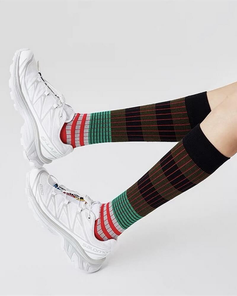 NURO Retro Stripes Double Needle Skin-Stack Ankle Socks for Men and Women