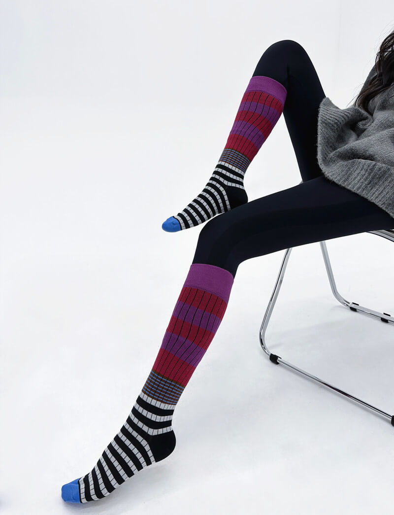 NURO Retro Stripes Double Needle Skin-Stack Ankle Socks for Men and Women