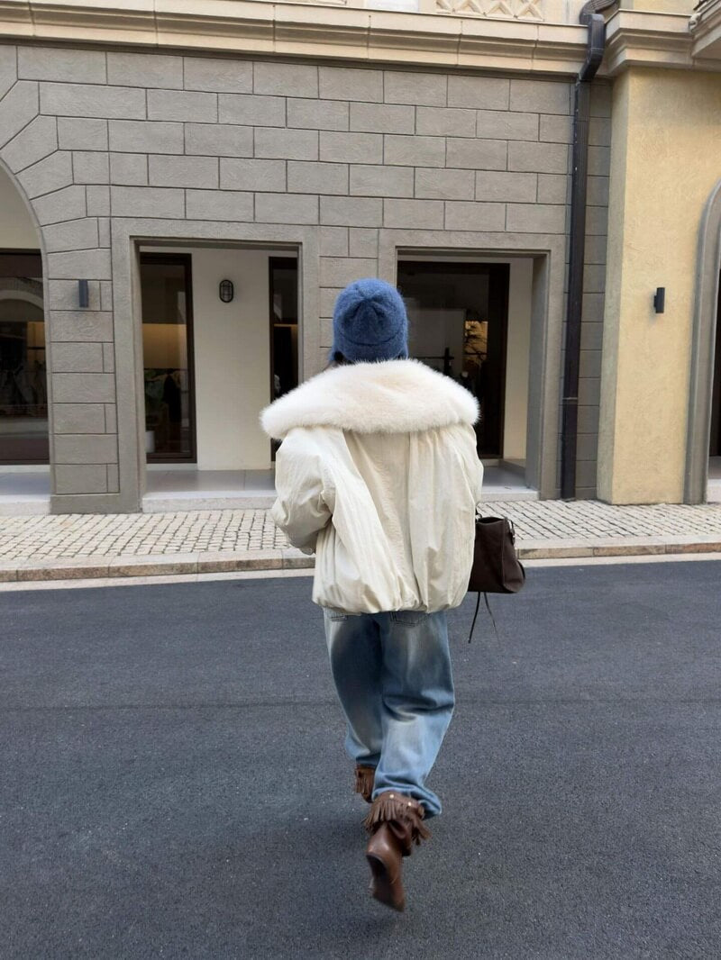 NURO Retro Wool-like Faux Fur Collar Long Coat, Thickened Toggle Button Parka with Non-Detachable Collar, Oversized Streetwear Winter Jacket