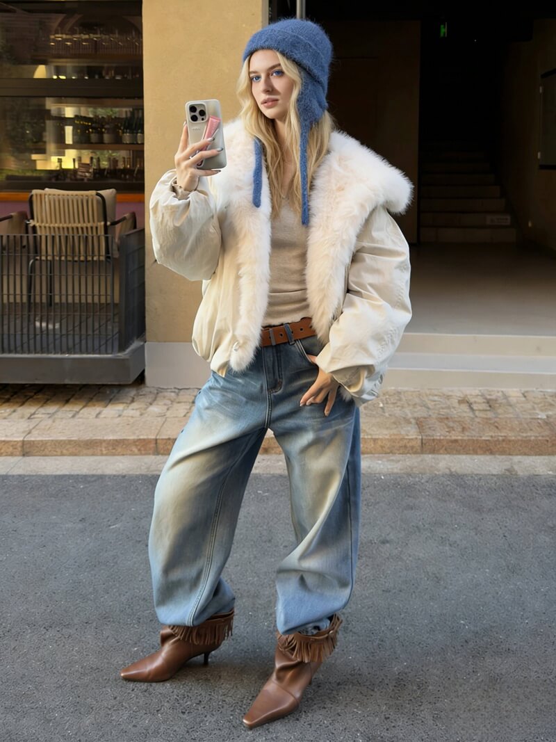 NURO Retro Wool-like Faux Fur Collar Long Coat, Thickened Toggle Button Parka with Non-Detachable Collar, Oversized Streetwear Winter Jacket