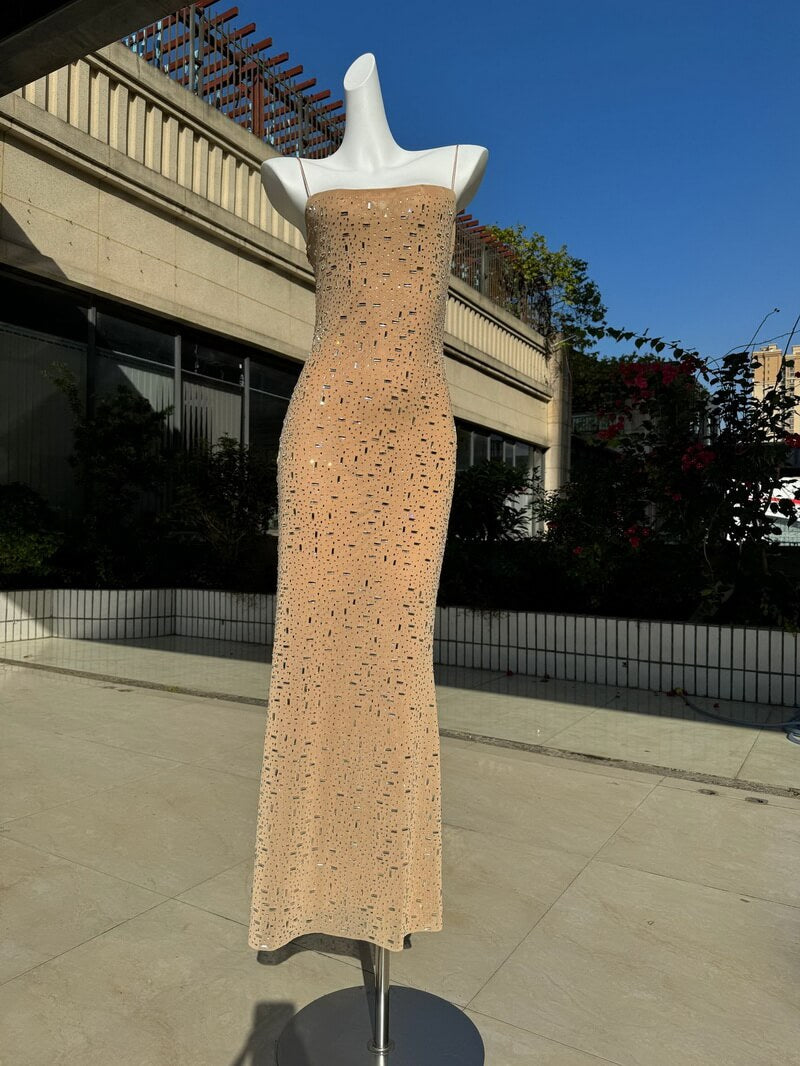 NURO Rhinestone Strapless Bodycon Long Dress Women's Elegant Glitter Formal Gown