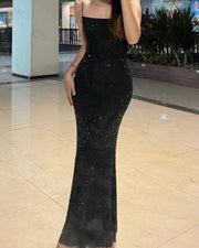 NURO Rhinestone Strapless Bodycon Long Dress Women's Elegant Glitter Formal Gown