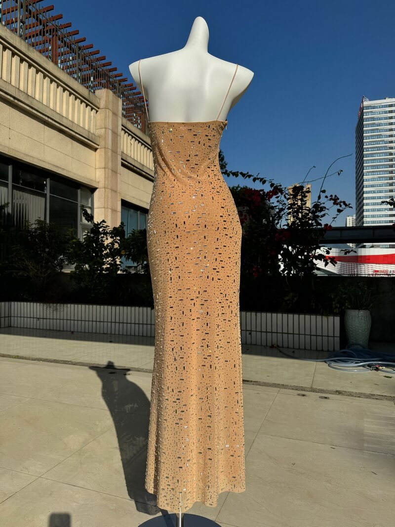 NURO Rhinestone Strapless Bodycon Long Dress Women's Elegant Glitter Formal Gown