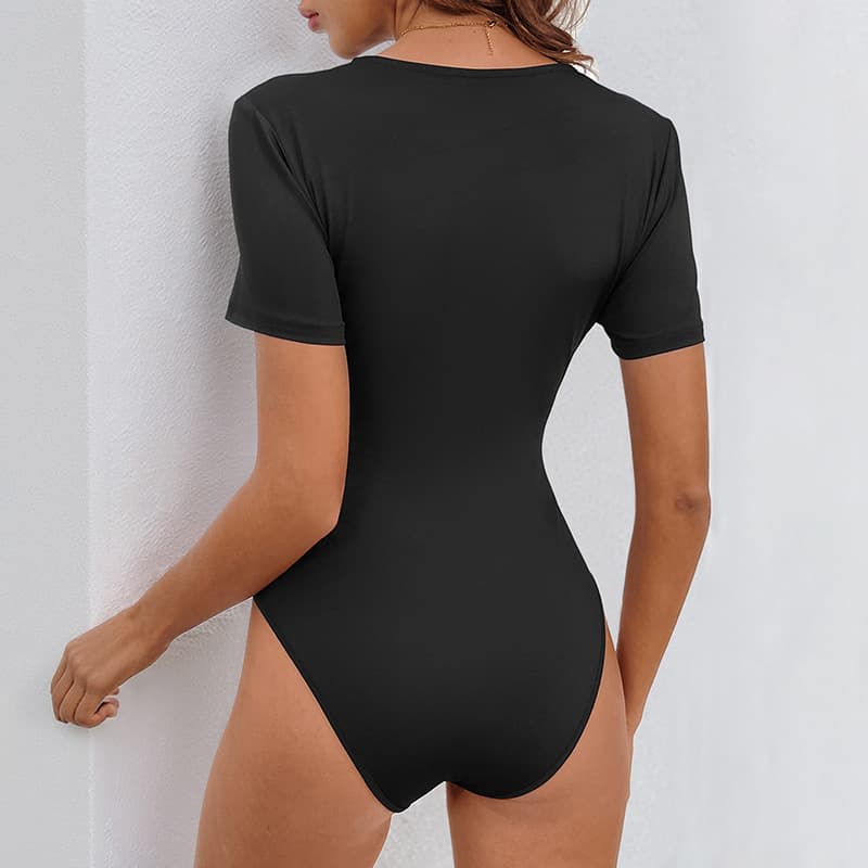 NURO Ribbed Knit Jumpsuit Short Sleeve High Waist Bodysuit