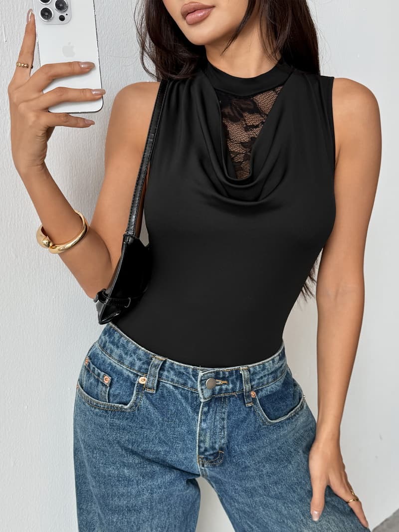 NURO Ribbed Knit Jumpsuit Sleeveless High Stretch Bodysuit