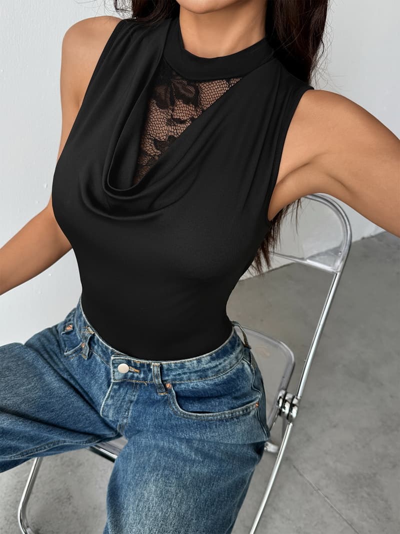 NURO Ribbed Knit Jumpsuit Sleeveless High Stretch Bodysuit