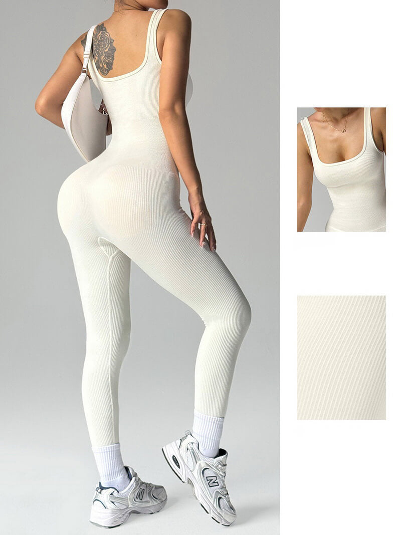 NURO Ribbed Open-Back Yoga Bodysuit with Leggings