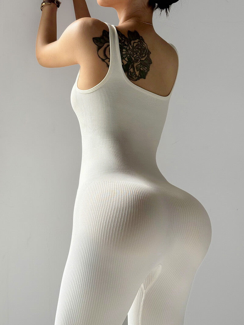 NURO Ribbed Open-Back Yoga Bodysuit with Leggings