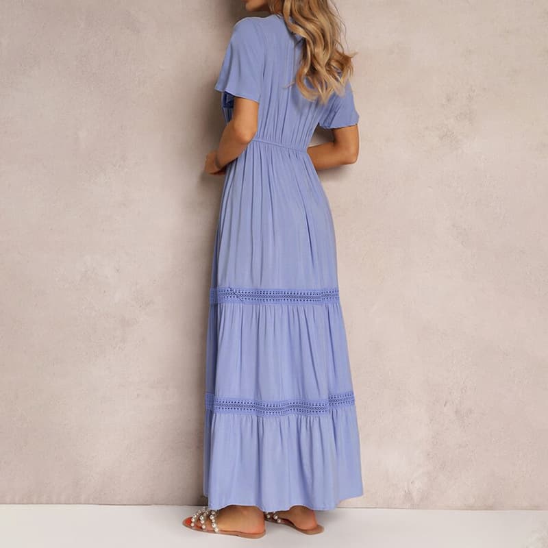 NURO Ruffle Sleeve Maxi Dress V-Neck Tiered Boho Dress