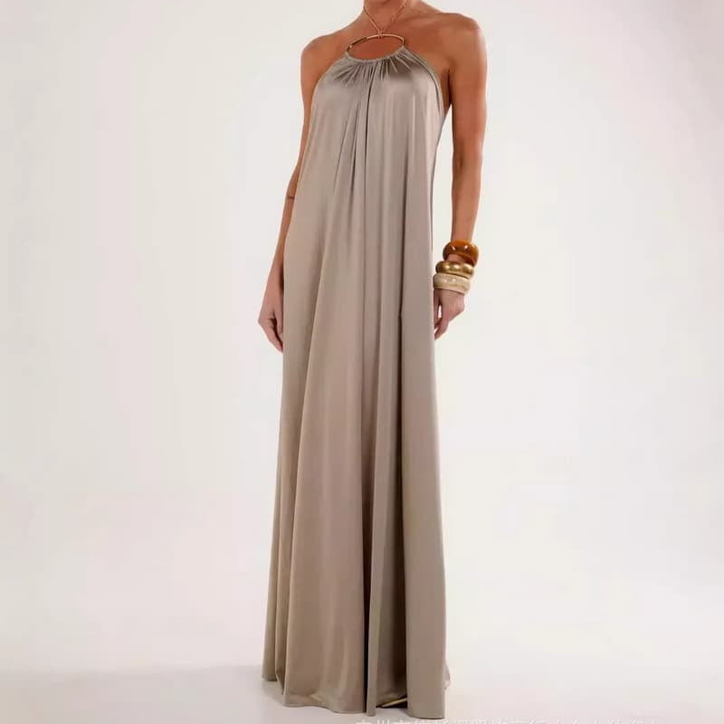 NURO Satin Maxi Dress Spaghetti Strap Cowl Neck Formal Gown