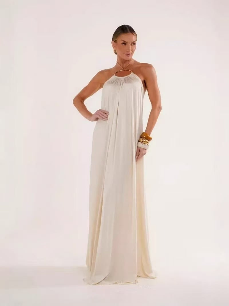 NURO Satin Maxi Dress Spaghetti Strap Cowl Neck Formal Gown