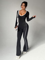 NURO Seamless Stripe Cross-Back Yoga Set with Flared Pants