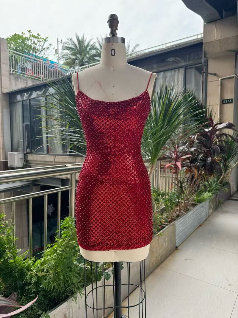 NURO Sequin Beaded Bodycon Mini Dress Women's Sexy High Waist Sleeveless Party Dress