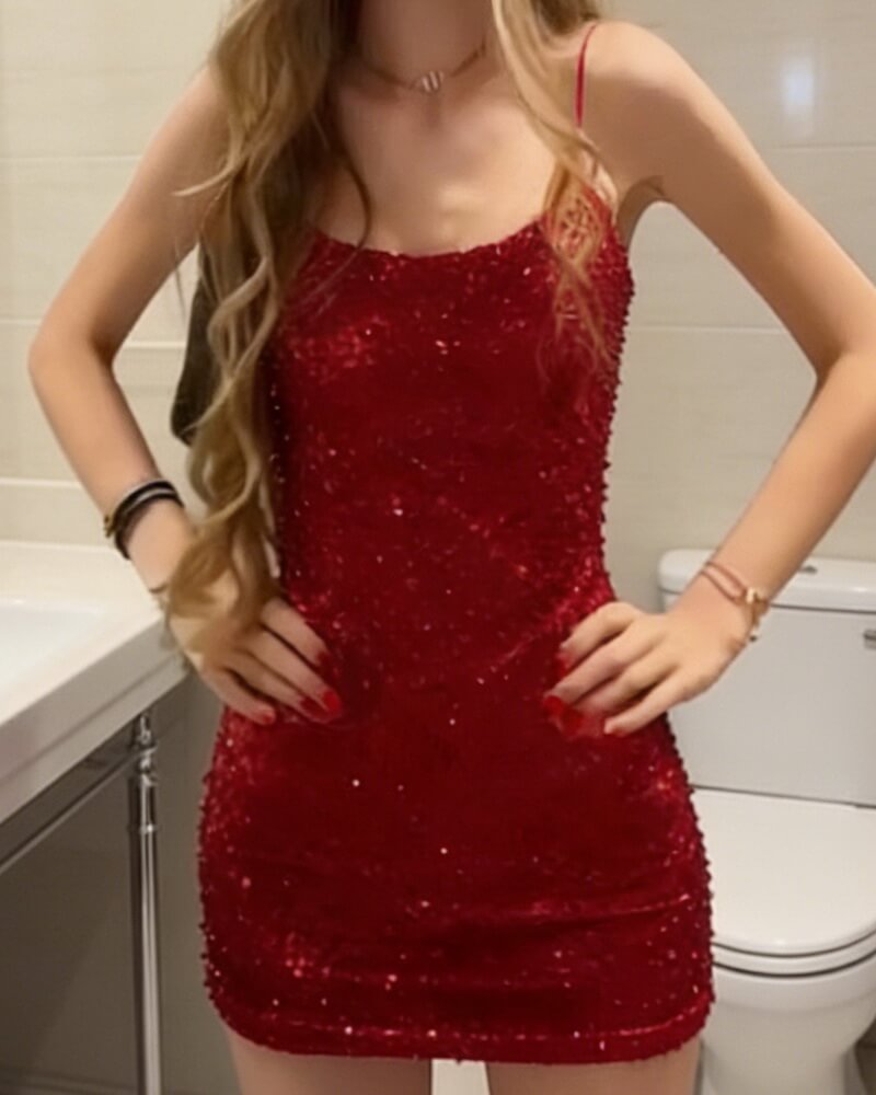 NURO Sequin Beaded Bodycon Mini Dress Women's Sexy High Waist Sleeveless Party Dress