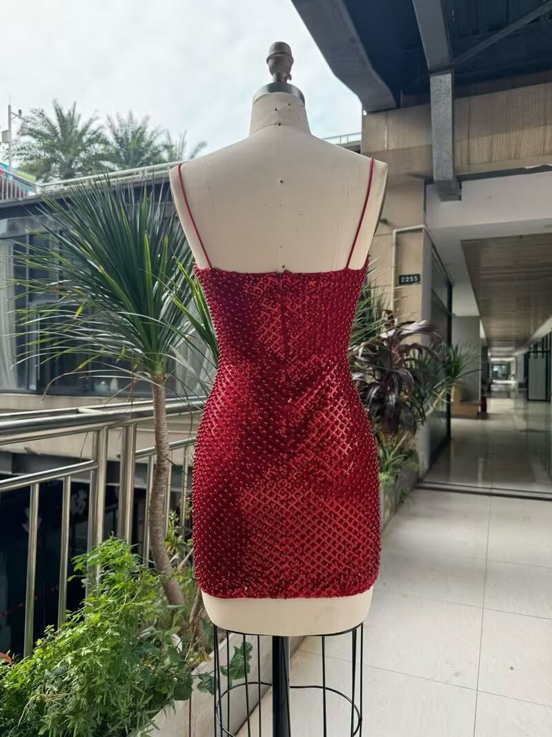 NURO Sequin Beaded Bodycon Mini Dress Women's Sexy High Waist Sleeveless Party Dress