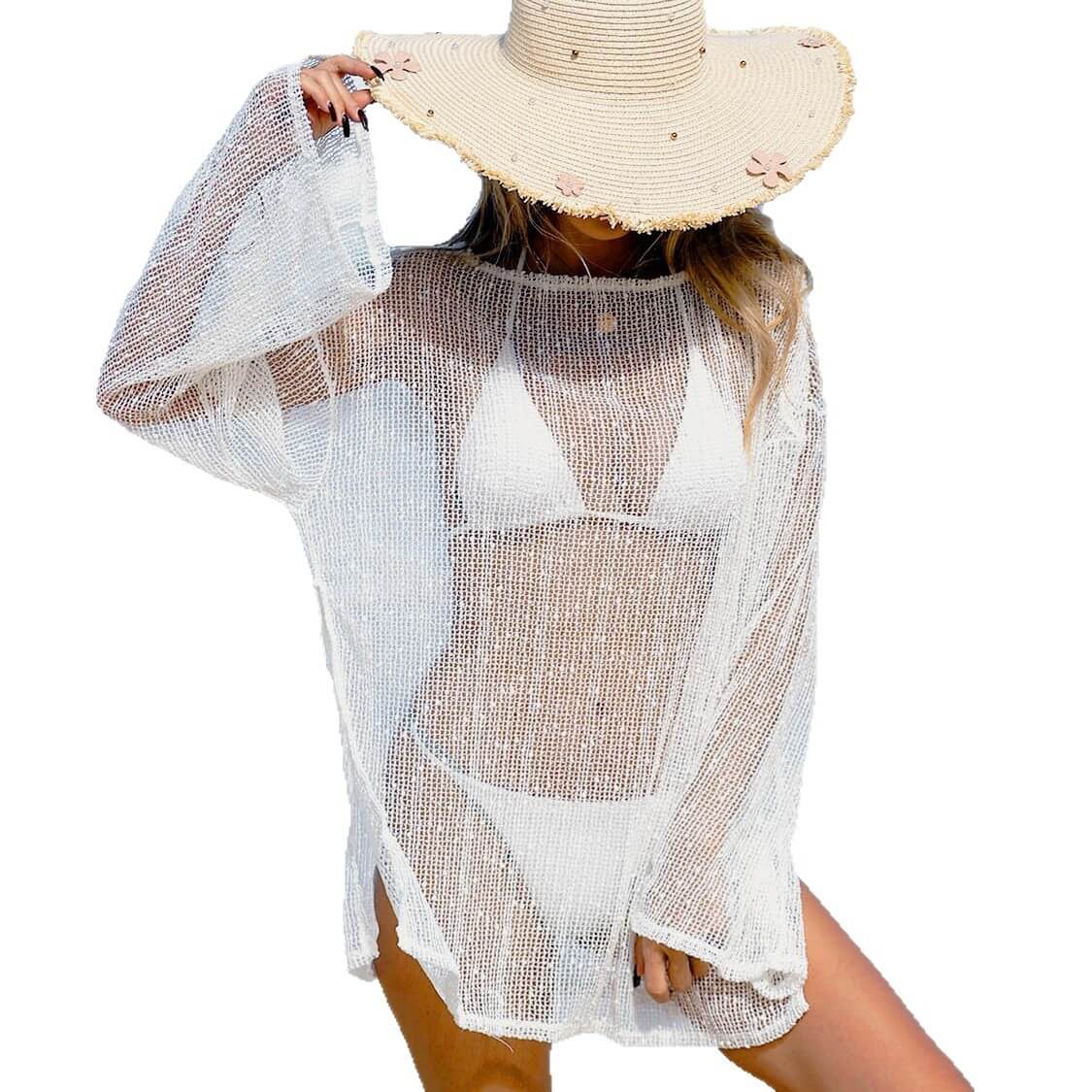 NURO Sheer Mesh Bikini Set with Beach Cover-Up Cardigan