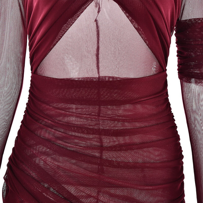 NURO Sheer Mesh Long Sleeve Maxi Dress Women's Elegant Bodycon Evening Gown