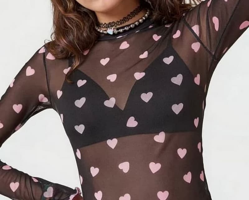 NURO Sheer Mesh Long Sleeve Top Floral Print Blouse