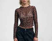 NURO Sheer Mesh Long Sleeve Top Heart Print Blouse
