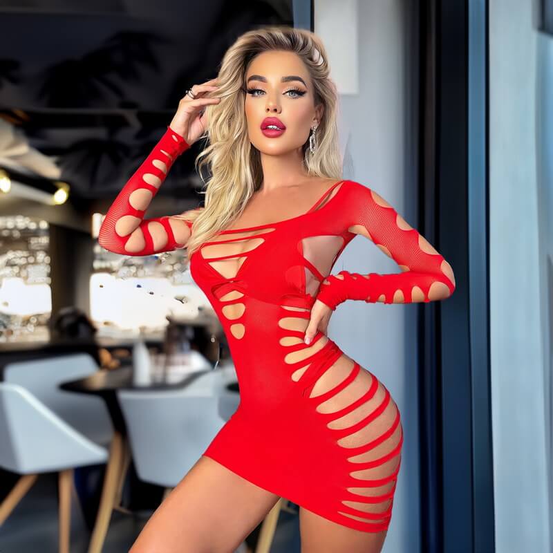 NURO Sheer Striped Open Back Dress Women's Sexy Costume Lingerie Set