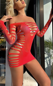 NURO Sheer Striped Open Back Dress Women's Sexy Costume Lingerie Set