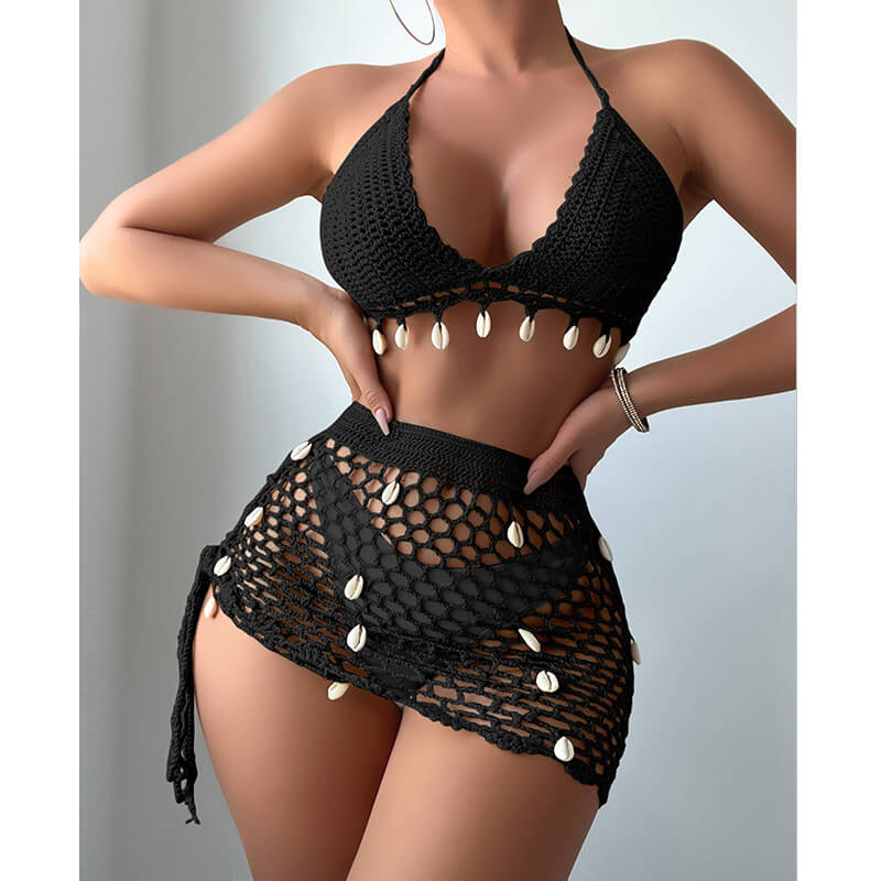 NURO Shell Crochet Halter Bikini Set