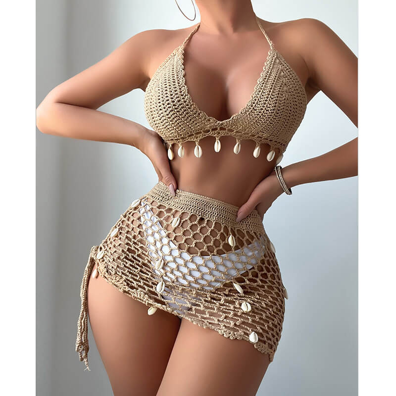 NURO Shell Crochet Halter Bikini Set
