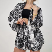 NURO Short Sleeve Pajama Set Button Down Top and Shorts Sleepwear
