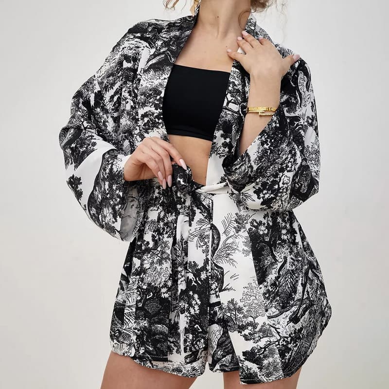 NURO Short Sleeve Pajama Set Button Down Top and Shorts Sleepwear