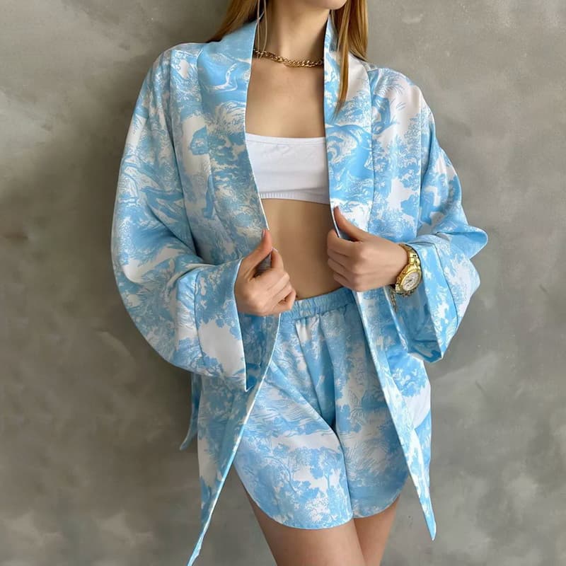 NURO Short Sleeve Pajama Set Button Down Top and Shorts Sleepwear