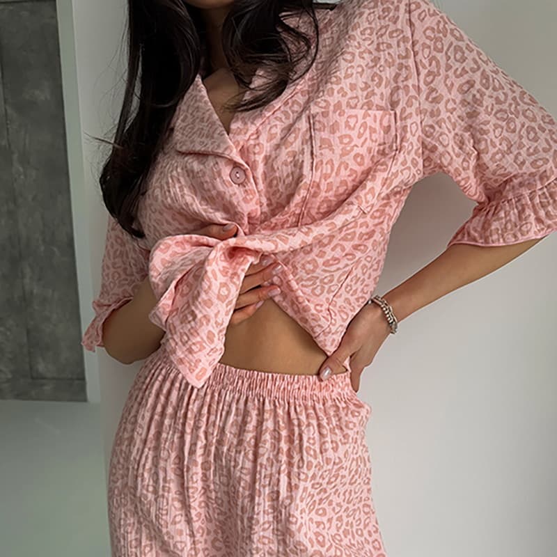 NURO Short Sleeve Pajama Set Ruffle Hem Top and Pants Sleepwear