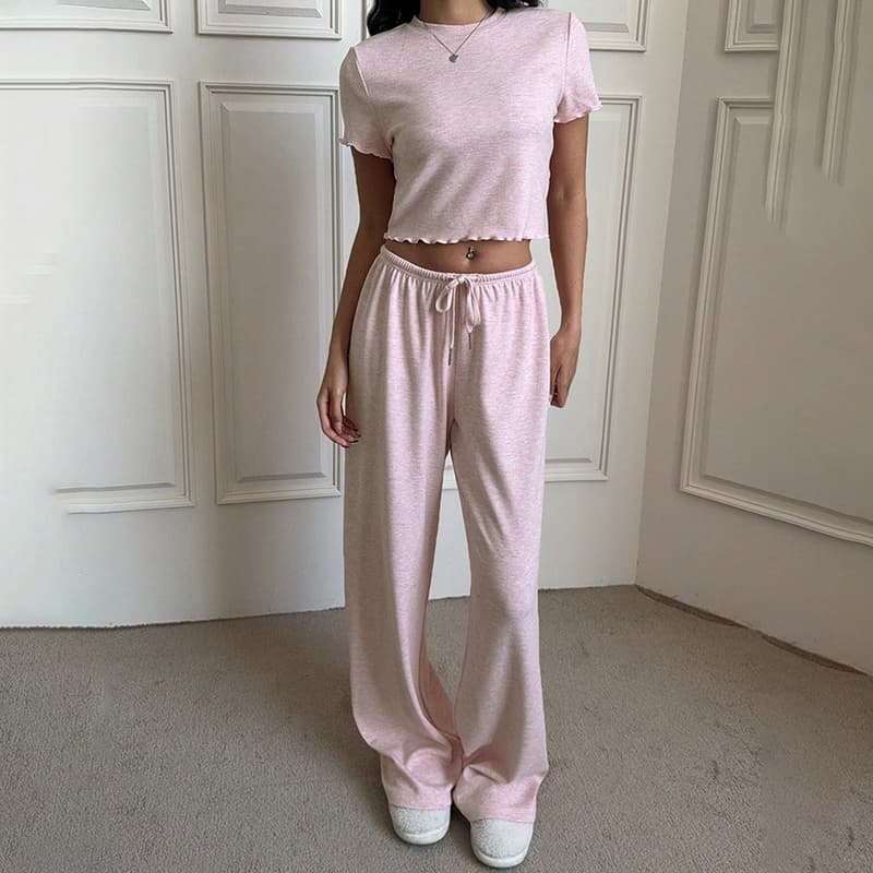NURO Short Sleeve Top and Pants Set Casual Lounge Set Pajama Set