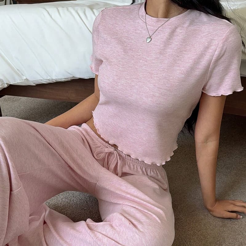 NURO Short Sleeve Top and Pants Set Casual Lounge Set Pajama Set