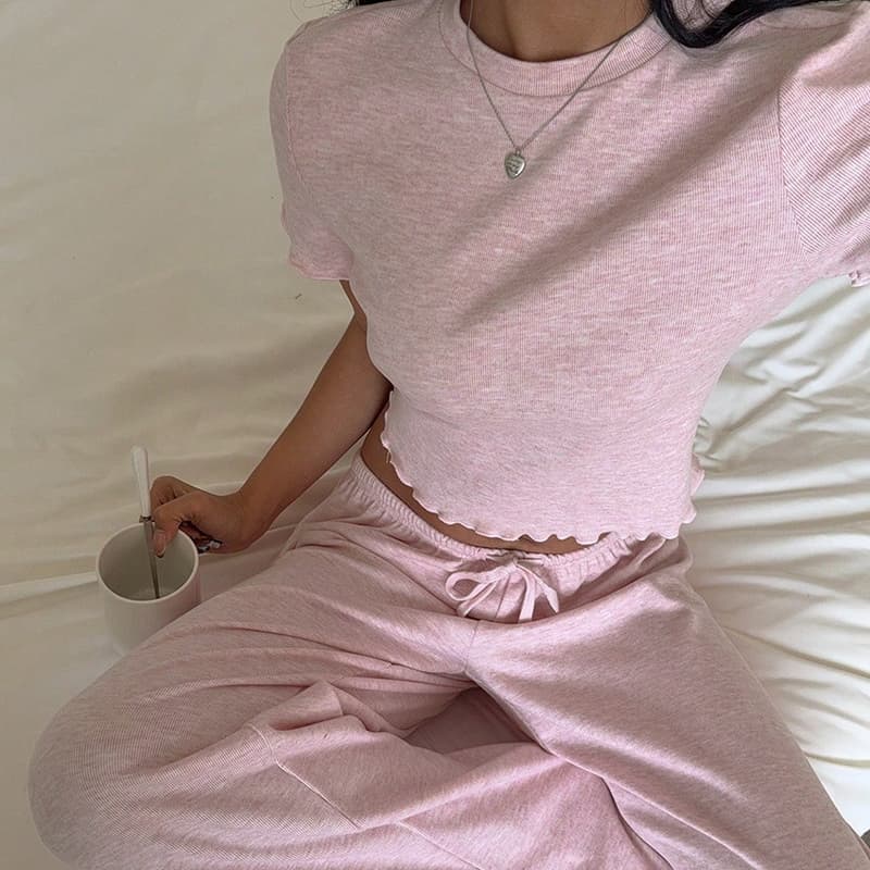 NURO Short Sleeve Top and Pants Set Casual Lounge Set Pajama Set