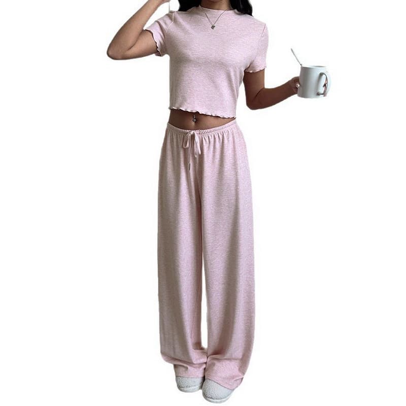 NURO Short Sleeve Top and Pants Set Casual Lounge Set Pajama Set