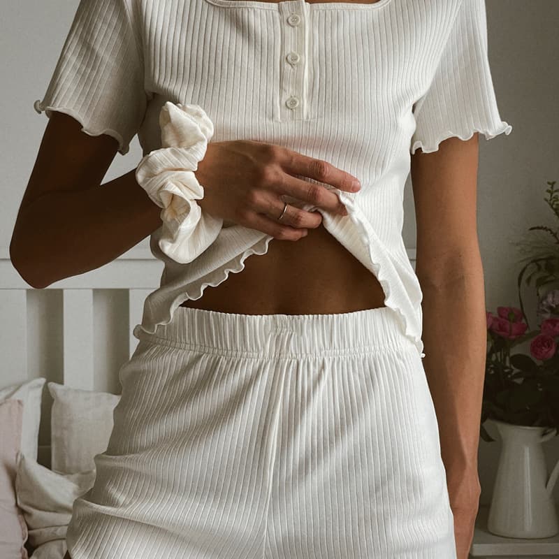 NURO Short Sleeve Top and Shorts Set Casual Lounge Set Pajama Set