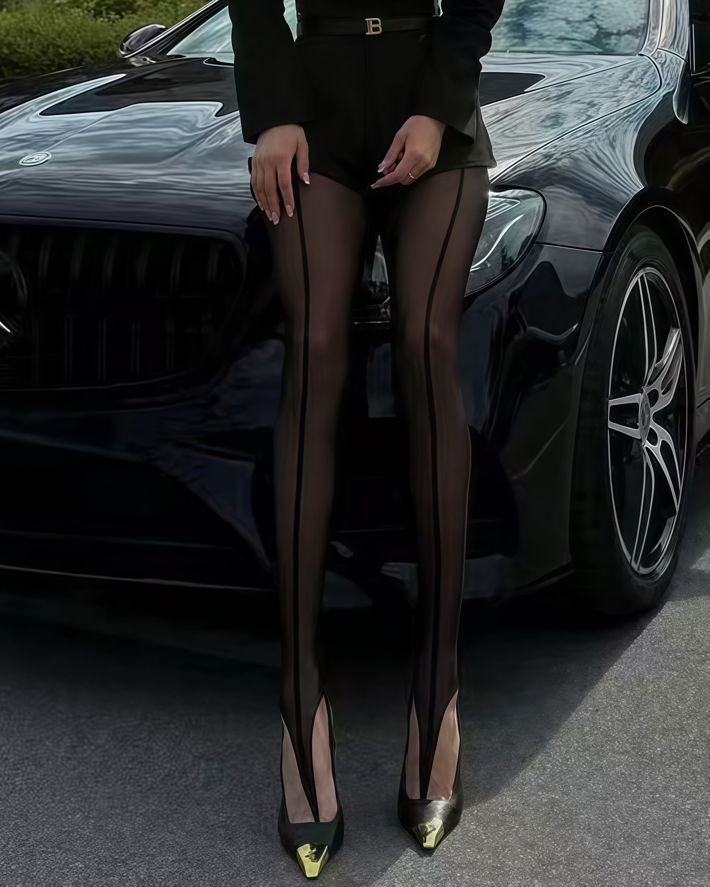 NURO Single-Strap Open-Toe Sheer Pantyhose