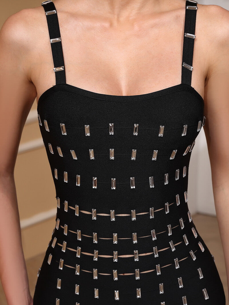 NURO Sleeveless Bandage Maxi Dress with Back Slit and Beaded Detail