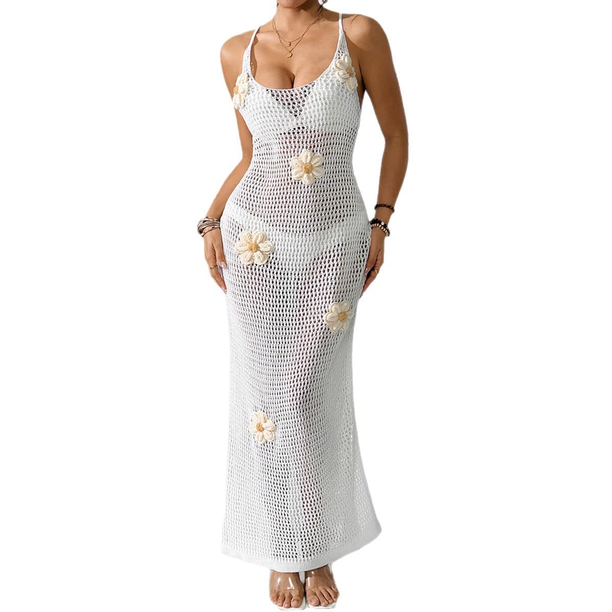 NURO Slit knitted hollow cross strap backless dress