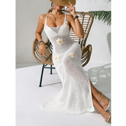NURO Slit knitted hollow cross strap backless dress