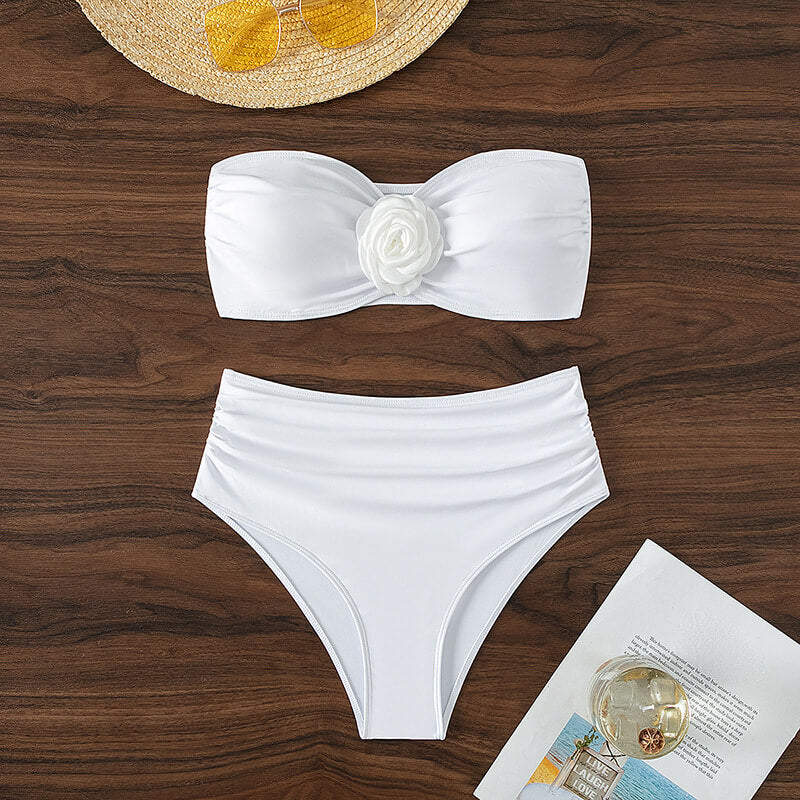 NURO Solid Color High Waist Bikini Set Two Piece Swimsuit