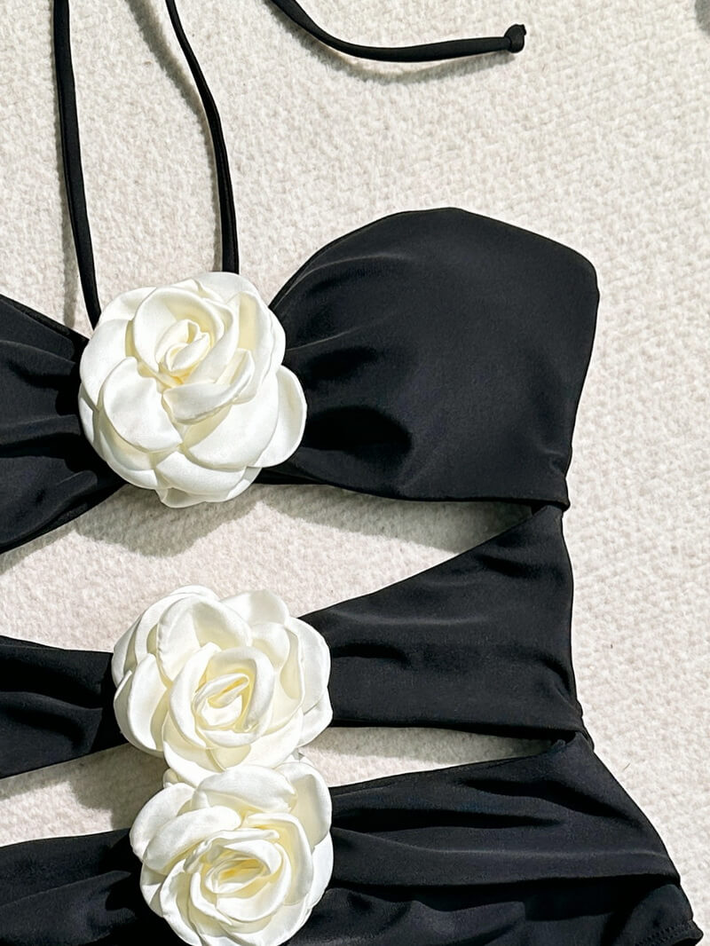 NURO Solid Floral One-Piece Swimsuit
