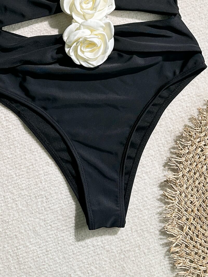 NURO Solid Floral One-Piece Swimsuit