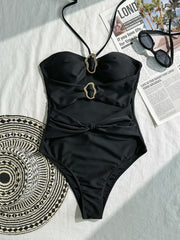 NURO Solid Halter One-Piece Swimsuit