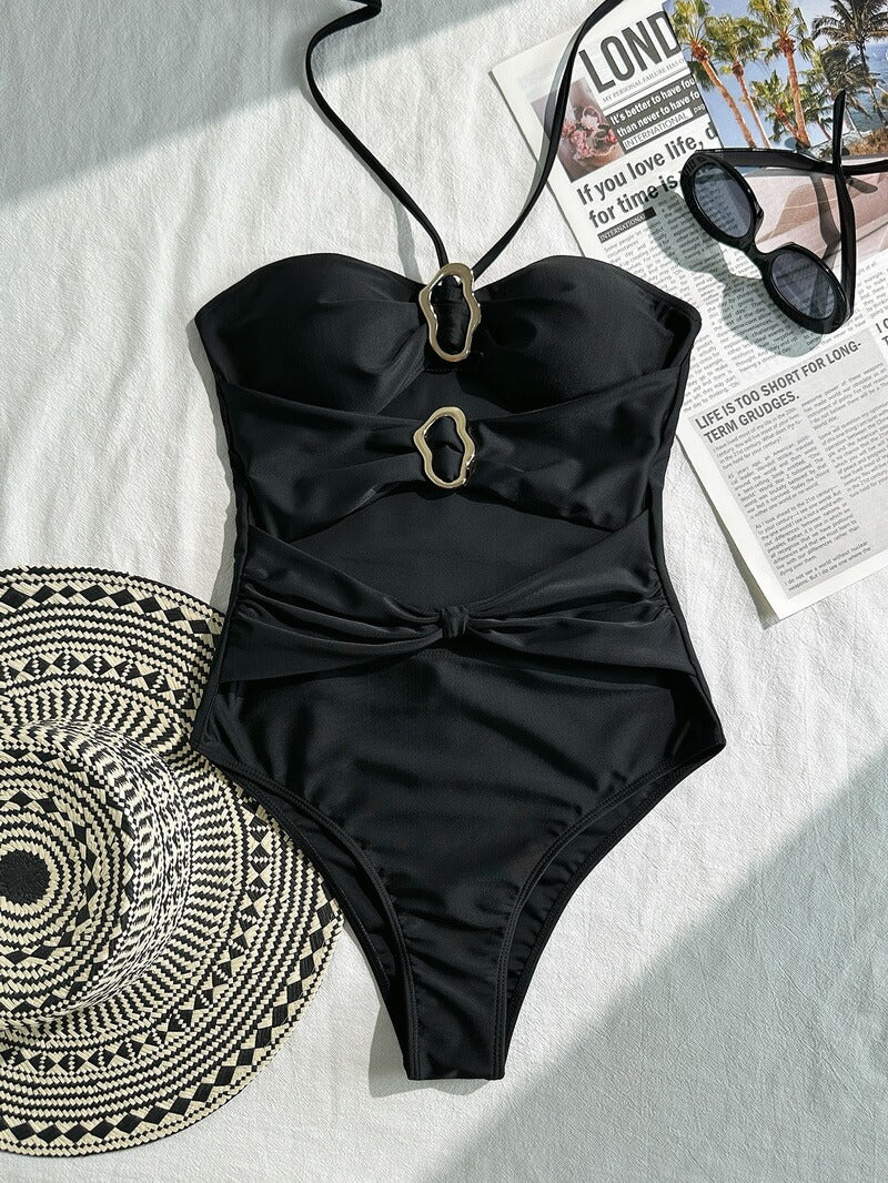 NURO Solid Halter One-Piece Swimsuit