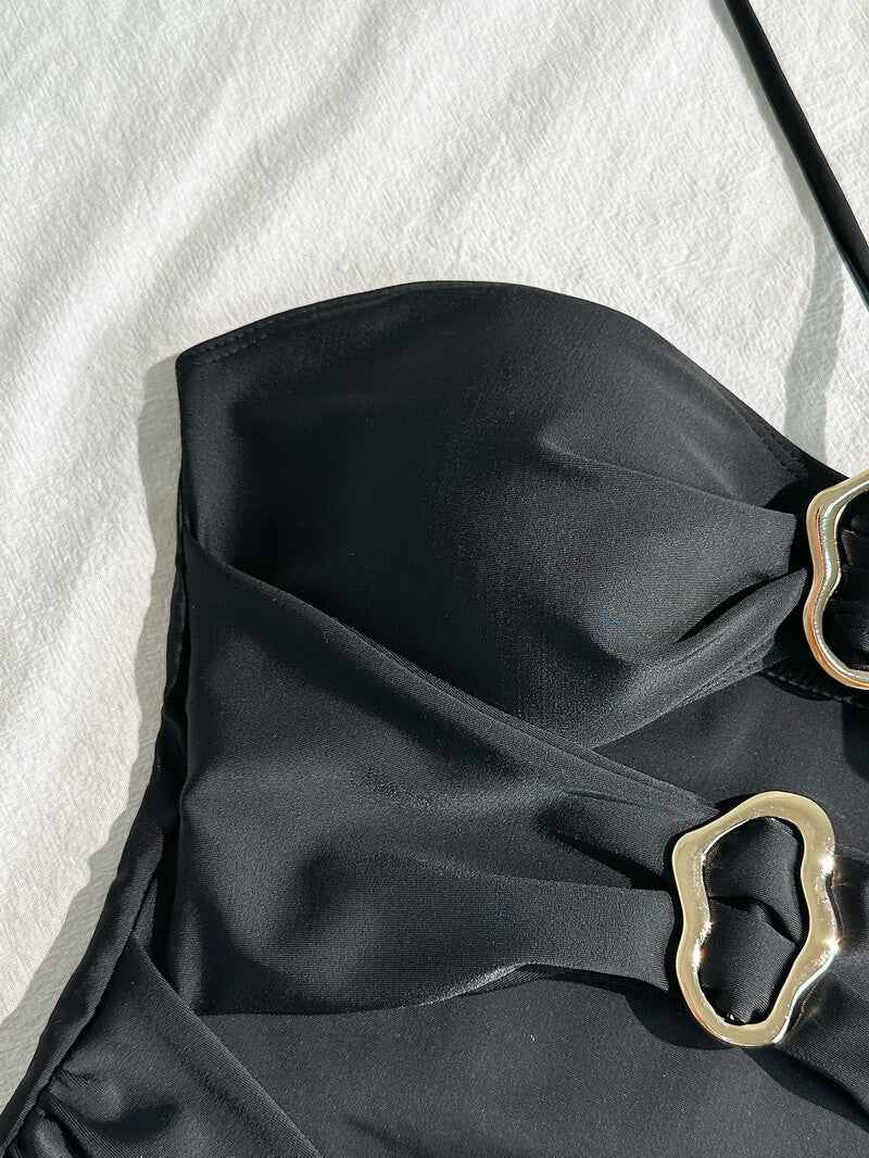 NURO Solid Halter One-Piece Swimsuit