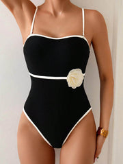 NURO Solid One-Piece Swimsuit with Floral Detail