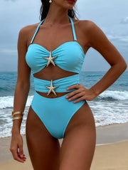NURO Solid One-Piece Swimsuit with Starfish Detail