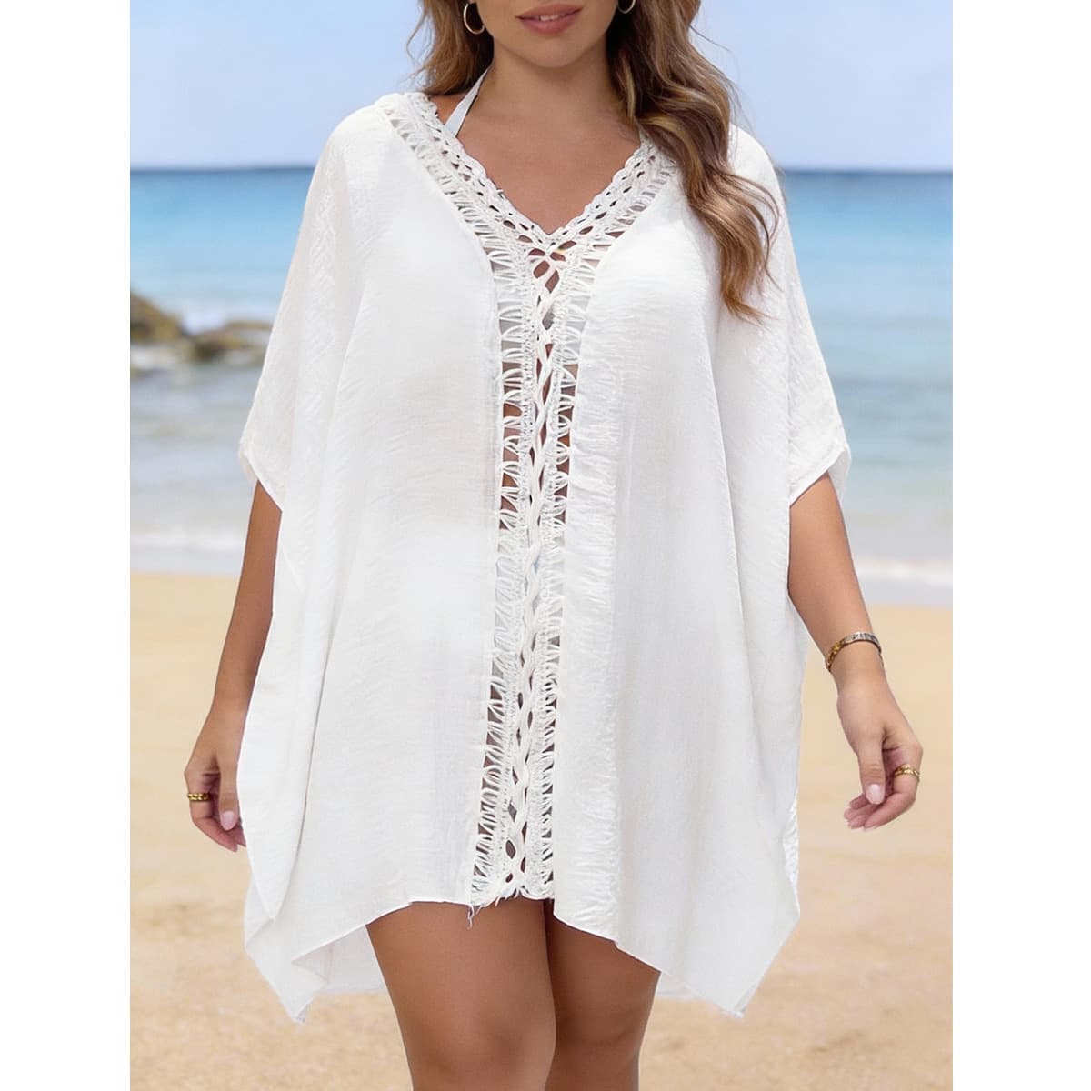 NURO Solid color loose breathable mid-length beach cover-up