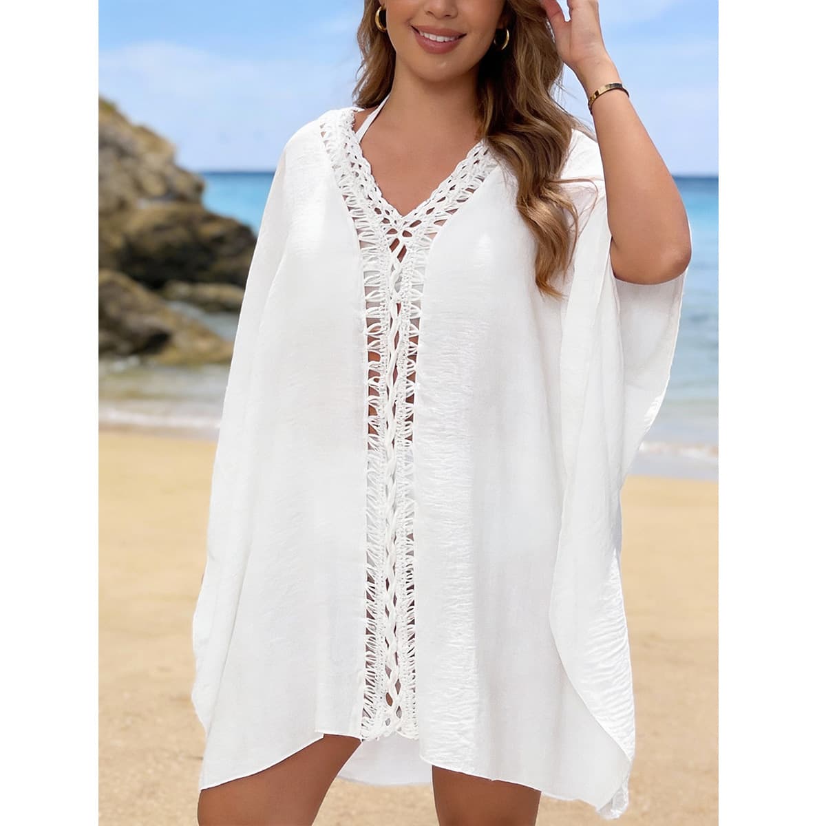 NURO Solid color loose breathable mid-length beach cover-up